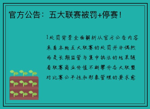 官方公告：五大联赛被罚+停赛！